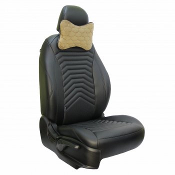 999 р. Подушка-косточка Lord Autofashion Соты (экокожа/велюр, 2 шт.)   (Бежевый)  с доставкой в г. Воронеж. Увеличить фотографию 3