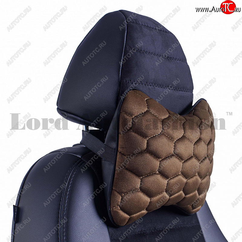 2 579 р. Подушка-косточка Lord Autofashion Соты (экокожа/велюр, 2 шт.)   (Коричневый)  с доставкой в г. Воронеж