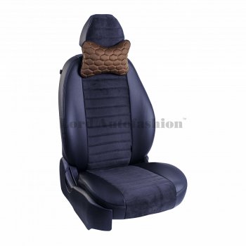 2 579 р. Подушка-косточка Lord Autofashion Соты (экокожа/велюр, 2 шт.)   (Коричневый)  с доставкой в г. Воронеж. Увеличить фотографию 3