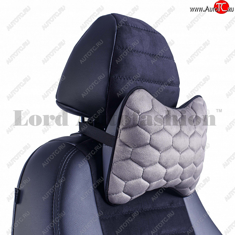 2 579 р. Подушка-косточка Lord Autofashion Соты (экокожа/велюр, 2 шт.)   (Серый)  с доставкой в г. Воронеж