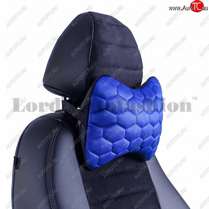 1 099 р. Подушка-косточка Lord Autofashion Соты (экокожа/велюр, 2 шт.)   (Синий)  с доставкой в г. Воронеж