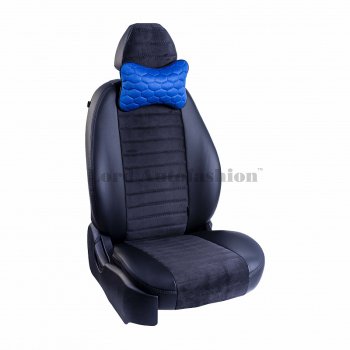 1 099 р. Подушка-косточка Lord Autofashion Соты (экокожа/велюр, 2 шт.)   (Синий)  с доставкой в г. Воронеж. Увеличить фотографию 4