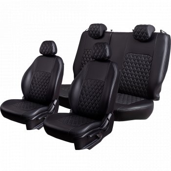 7 199 р. Чехлы для сидений (5 мест) Lord Autofashion Турин Ромб (экокожа, спинка и сиденье 60/40, 3 Г-образных подголовника)  Лада Ларгус (2012-2021) дорестайлинг R90 (Черный, вставка черная, строчка черная)  с доставкой в г. Воронеж. Увеличить фотографию 2