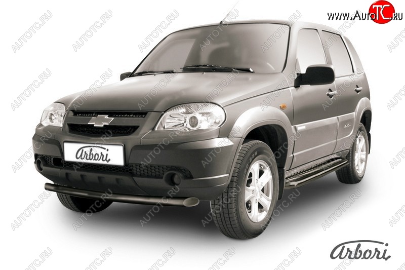 5 399 р. Защита штатных порогов Arbori (черная, d57 mm).  Chevrolet Niva  2123 (2009-2020), Лада 2123 (Нива Шевроле) (2009-2021)  с доставкой в г. Воронеж