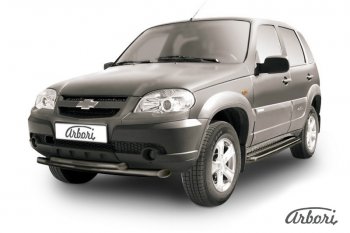 Защита переднего бампера Arbori (черная, 2 трубы d57 и 57 mm) Chevrolet Niva  2123 (2009-2020), Лада 2123 (Нива Шевроле) (2009-2021)