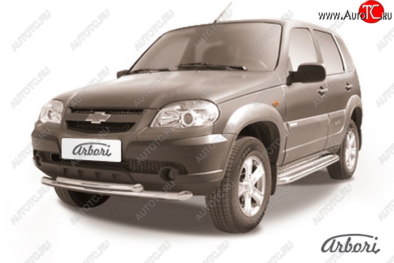 15 119 р. Защита переднего бампера Arbori (нержавейка, 2 трубы d57 и 57 mm)  Chevrolet Niva  2123 (2009-2020), Лада 2123 (Нива Шевроле) (2009-2021)  с доставкой в г. Воронеж