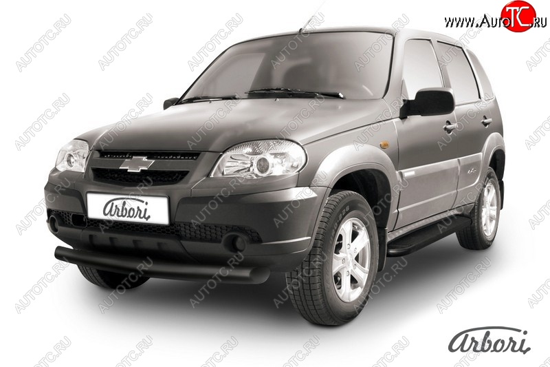 8 549 р. Защита переднего бампера Arbori (черная, 1 труба d76 mm).  Chevrolet Niva  2123 (2009-2020), Лада 2123 (Нива Шевроле) (2009-2021)  с доставкой в г. Воронеж