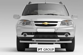 3 699 р. Защита переднего бампера двойная из труб d63/51 мм Petroil Tuning  Chevrolet Niva  2123 (2009-2020), Лада 2123 (Нива Шевроле) (2009-2021) (Сталь с полимерным покрытием, Черный (Шагрень))  с доставкой в г. Воронеж. Увеличить фотографию 2