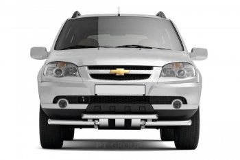 13 949 р. Защита переднего бампера двойная из труб d63/51 мм Petroil Tuning  Chevrolet Niva  2123 (2009-2020), Лада 2123 (Нива Шевроле) (2009-2021) (Нержавеющая полированная сталь)  с доставкой в г. Воронеж. Увеличить фотографию 2
