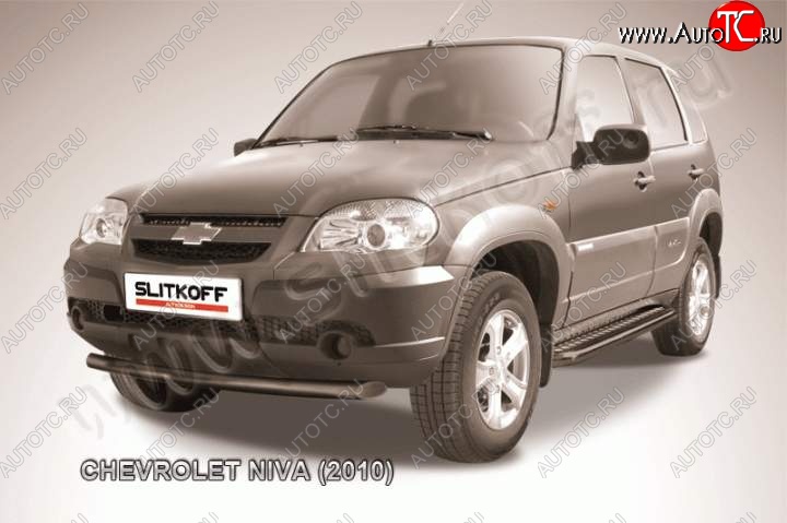 6 899 р. Защита переднего бампер Slitkoff (d57, черная)  Chevrolet Niva  2123 (2009-2020), Лада 2123 (Нива Шевроле) (2009-2021) (Цвет: серебристый)  с доставкой в г. Воронеж