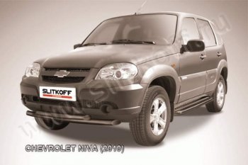 8 199 р. Защита переднего бампер Slitkoff (d57/57, черная)  Chevrolet Niva  2123 (2009-2020), Лада 2123 (Нива Шевроле) (2009-2021) (Цвет: серебристый)  с доставкой в г. Воронеж. Увеличить фотографию 1