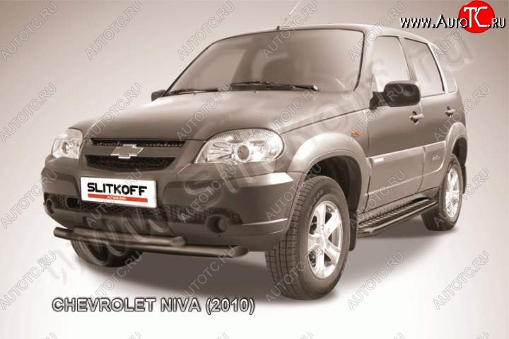 8 199 р. Защита переднего бампер Slitkoff (d57/57, черная)  Chevrolet Niva  2123 (2009-2020), Лада 2123 (Нива Шевроле) (2009-2021) (Цвет: серебристый)  с доставкой в г. Воронеж