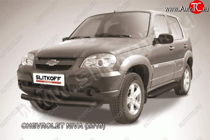 8 849 р. Защита переднего бампера Slitkoff (d76, черная)  Chevrolet Niva  2123 (2009-2020), Лада 2123 (Нива Шевроле) (2009-2021) (Цвет: серебристый)  с доставкой в г. Воронеж