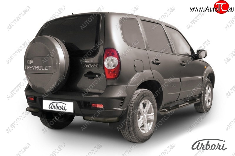 11 849 р. Защита заднего бампера Arbori (уголки, черная, 1 труба d57 mm).  Chevrolet Niva  2123 (2009-2020), Лада 2123 (Нива Шевроле) (2009-2021)  с доставкой в г. Воронеж