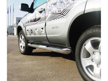 24 549 р. Защита порогов (круглая труба с накладками, диаметр 76 мм) SLITKOFF  Chevrolet Niva  2123 (2009-2020), Лада 2123 (Нива Шевроле) (2009-2020) (Скос на торцах 45°)  с доставкой в г. Воронеж. Увеличить фотографию 4
