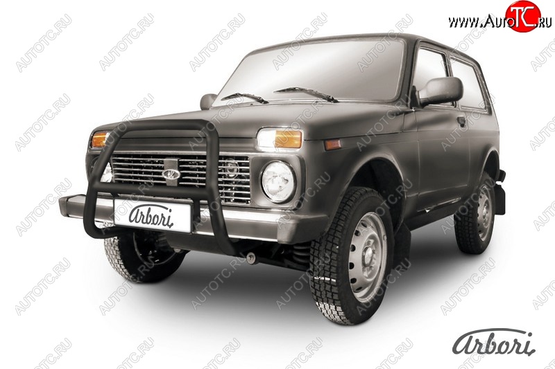 22 949 р. Защита переднего бампера (высокая, черная, 1 труба d57 mm) Arbori Лада Нива 4х4 2121 3 дв. дорестайлинг (1977-2019)  с доставкой в г. Воронеж