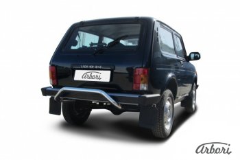 9 299 р. Защита заднего бампера (скоба, нержавейка, 1 труба d57 mm) Arbori Лада Нива 4х4 2121 3 дв. дорестайлинг (1977-2019)  с доставкой в г. Воронеж. Увеличить фотографию 2
