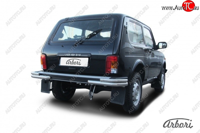 9 749 р. Защита заднего бампера (уголки, нержавейка, 2 трубы d57 и 42 mm) Arbori  Лада Нива 4х4  2121 - нива 4х4 ( 2121,  2131)  с доставкой в г. Воронеж