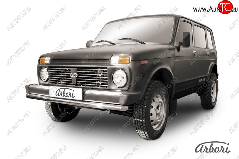 7 289 р. Защита переднего бампера Arbori (нержавейка, 1 труба d57 mm). Лада нива 4х4 2121-80 ФОРА (1995-2011)  с доставкой в г. Воронеж