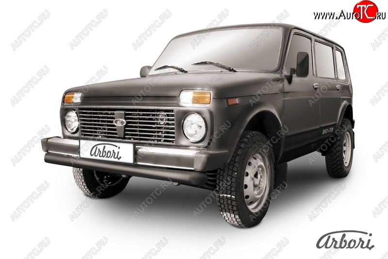4 499 р. Защита переднего бампера Arbori (черная, 1 труба d76 mm). Лада нива 4х4 2131 5 дв. дорестайлинг (1993-2019)  с доставкой в г. Воронеж