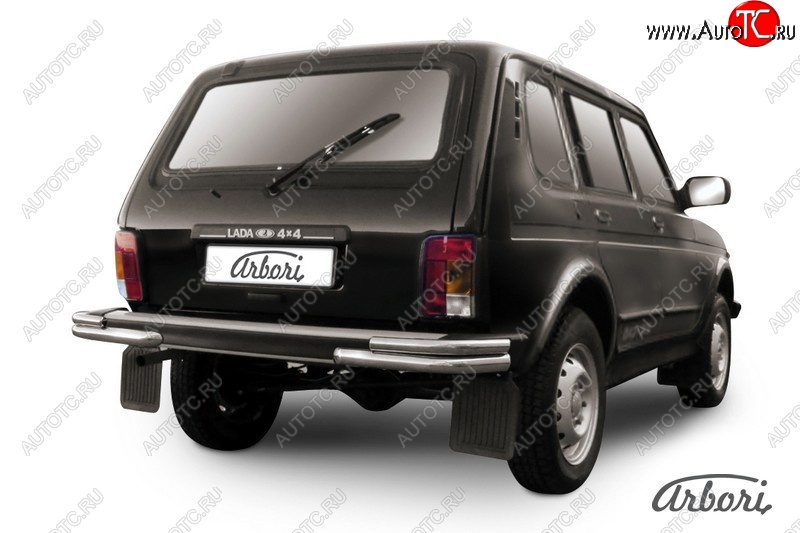 7 289 р. Защита заднего бампера Arbori (уголки, нержавейка, 2 трубы d57 и 42 mm). Лада нива 4х4 2131 5 дв. дорестайлинг (1993-2019)  с доставкой в г. Воронеж