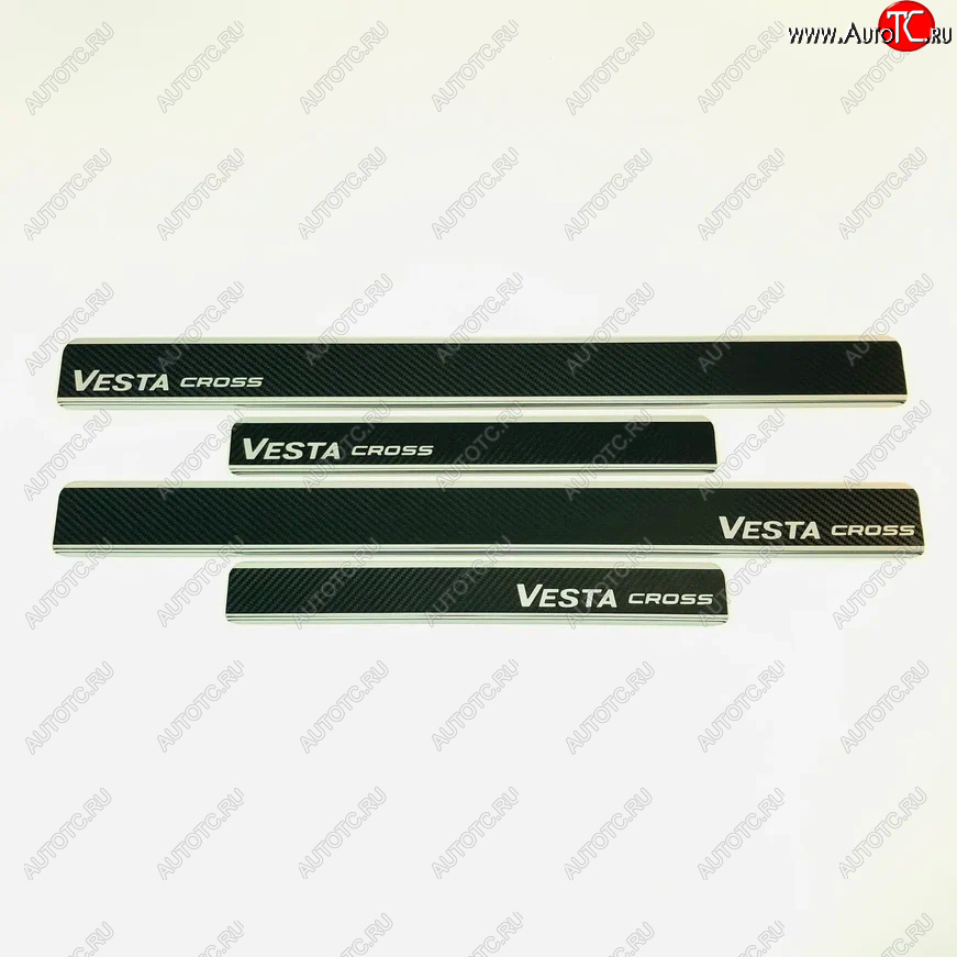 2 489 р. Накладки порожков салона INOX (Cross)  Лада Веста ( 2180,  SW 2181) - Веста Кросс ( SW 2181,  2180) (нержавеющая сталь + карбон)  с доставкой в г. Воронеж
