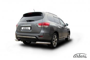 18 449 р. Защита заднего бампера Arbori (уголки, нержавейка, 1 труба d76 mm).  Nissan Pathfinder  R52 (2012-2017) дорестайлинг  с доставкой в г. Воронеж. Увеличить фотографию 2
