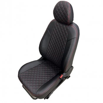 Чехлы сидений AUTOPILOT Экокожа Ромб (PC 40/60, с/без подлок.) Лада Веста ( 2180,  SW 2181) - Веста Кросс ( SW 2181,  2180) (Черный + Черный + Красная строчка)
