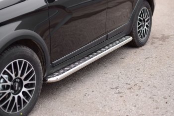 26 089 р. Порожки для ног из трубы Ø51 с алюминиевой площадкой Petroil Tuning  Лада Веста  SW 2181 (2017-2022) универсал дорестайлинг (Нержавеющая полированная сталь)  с доставкой в г. Воронеж. Увеличить фотографию 4