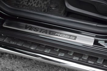 26 089 р. Порожки для ног из трубы Ø51 с алюминиевой площадкой Petroil Tuning  Лада Веста  SW 2181 (2017-2022) универсал дорестайлинг (Нержавеющая полированная сталь)  с доставкой в г. Воронеж. Увеличить фотографию 5