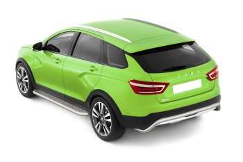 15 149 р. Защита заднего бампера PT GROUP Ø51мм (НПС) LADA Vesta SW Cross 2017- Лада Веста SW 2181 универсал дорестайлинг (2017-2022) (Нержавеющая полированная сталь)  с доставкой в г. Воронеж. Увеличить фотографию 2