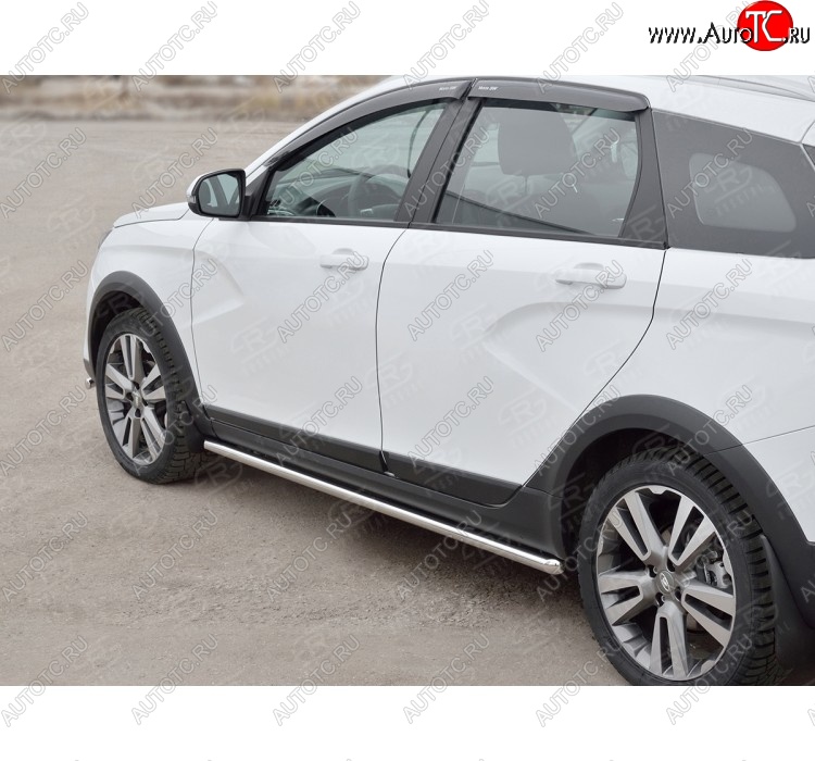 16 549 р. Защита порогов из круглой трубы диаметром 42 мм SLITKOFF v1  Лада Веста  SW 2181 (2017-2022) универсал дорестайлинг  с доставкой в г. Воронеж
