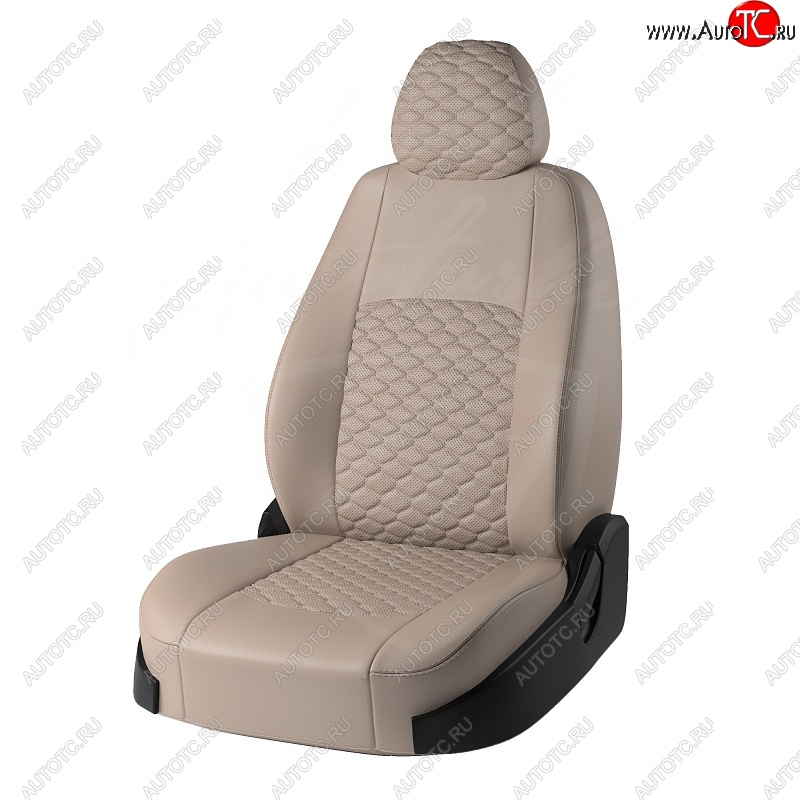 10 299 р. Чехлы для сидений Lord Autofashion Турин Соты (экокожа)  Лада Веста  SW 2181 (2017-2025) универсал дорестайлинг, универсал рестайлинг (Бежевый, вставка Бежевая, строчка Бежевая)  с доставкой в г. Воронеж