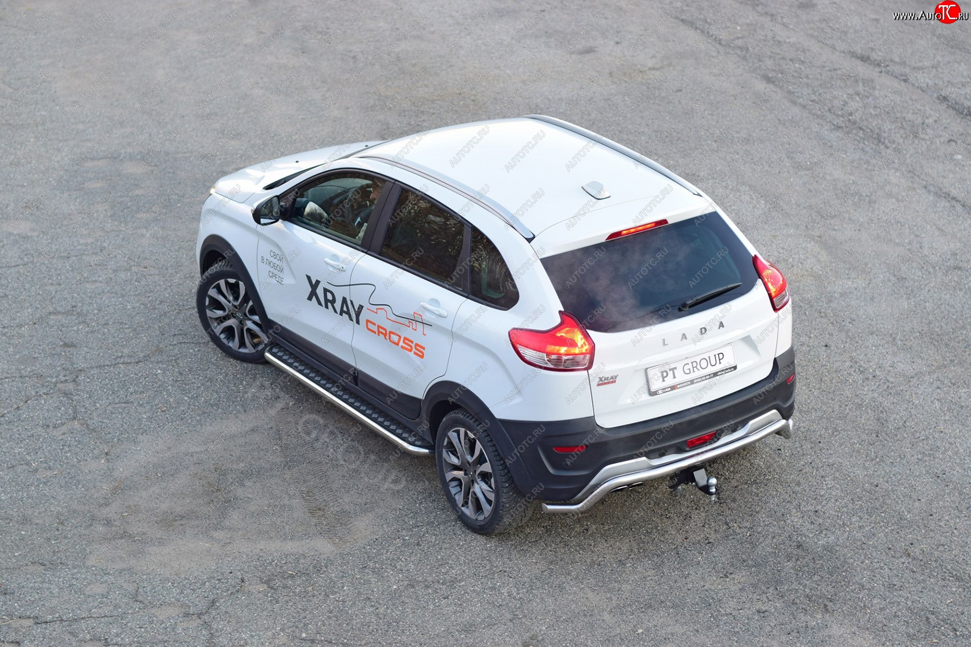 24 649 р. Порожки для ног Cross Petroil Tuning (Ø51 с алюминиевой площадкой)  Лада XRAY (2016-2022) (Нержавеющая полированная сталь)  с доставкой в г. Воронеж