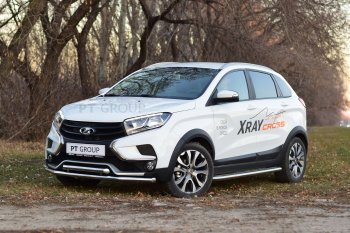 24 649 р. Порожки для ног Cross Petroil Tuning (Ø51 с алюминиевой площадкой)  Лада XRAY (2016-2022) (Нержавеющая полированная сталь)  с доставкой в г. Воронеж. Увеличить фотографию 2