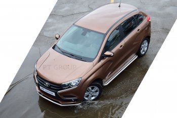 24 149 р. Порожки для ног из трубы Ø51 с алюминиевой площадкой Petroil Tuning  Лада XRAY (2016-2022) (Нержавеющая полированная сталь)  с доставкой в г. Воронеж. Увеличить фотографию 2