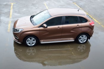 24 149 р. Порожки для ног из трубы Ø51 с алюминиевой площадкой Petroil Tuning  Лада XRAY (2016-2022) (Нержавеющая полированная сталь)  с доставкой в г. Воронеж. Увеличить фотографию 5