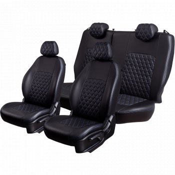 7 199 р. Чехлы для сидений Lord Autofashion Турин Ромб (экокожа, спинка 60/40, 3 Г-образных подголовника)  Лада XRAY Cross (2018-2022) (Черный, вставка черная, строчка синяя)  с доставкой в г. Воронеж. Увеличить фотографию 2