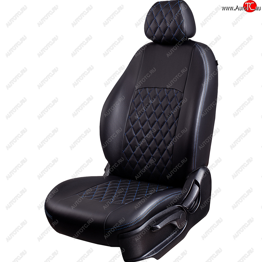 7 199 р. Чехлы для сидений Lord Autofashion Турин Ромб (экокожа, спинка 60/40, 3 Г-образных подголовника)  Лада XRAY Cross (2018-2022) (Черный, вставка черная, строчка синяя)  с доставкой в г. Воронеж