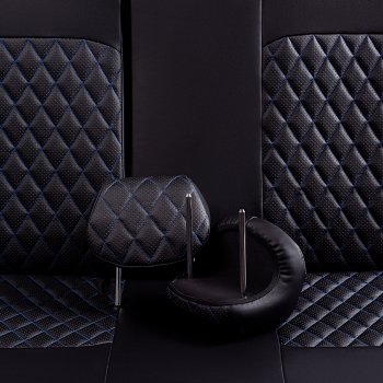 7 199 р. Чехлы для сидений Lord Autofashion Турин Ромб (экокожа, спинка 60/40, 3 Г-образных подголовника)  Лада XRAY Cross (2018-2022) (Черный, вставка черная, строчка синяя)  с доставкой в г. Воронеж. Увеличить фотографию 4