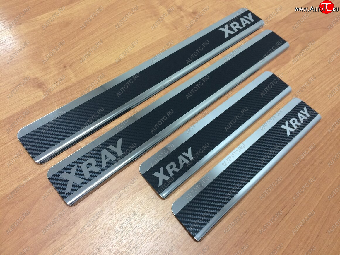 2 489 р. Накладки порожков салона INOX  Лада XRAY (2016-2022) (Нержавеющая сталь + карбон)  с доставкой в г. Воронеж