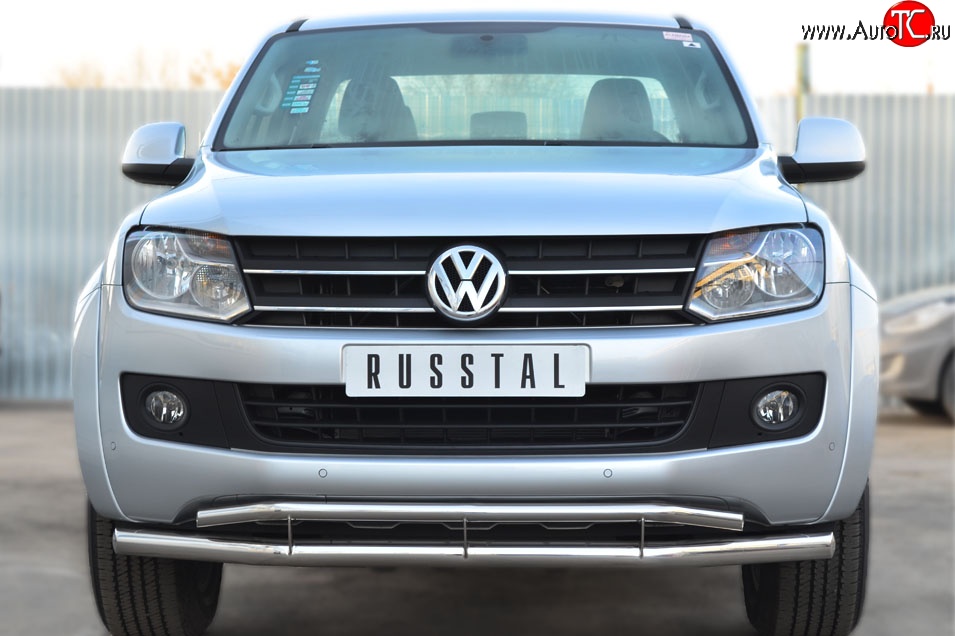 18 549 р. Защита переднего бампера (2 трубыØ63 и 42 мм, нержавейка) SLITKOFF Volkswagen Amarok дорестайлинг (2009-2016)  с доставкой в г. Воронеж
