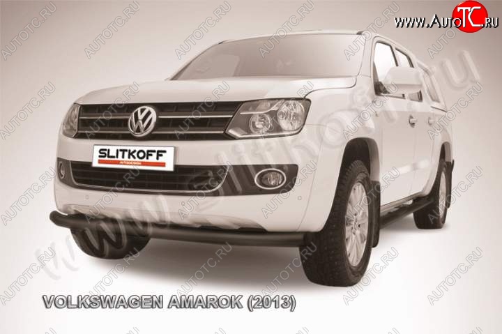 11 999 р. Защита переднего бампер Slitkoff  Volkswagen Amarok (2009-2016) дорестайлинг (Цвет: серебристый)  с доставкой в г. Воронеж