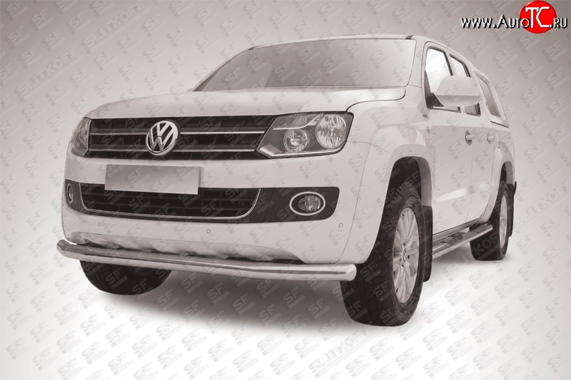 17 399 р. Одинарная защита переднего бампера диаметром 76 мм Slitkoff Volkswagen Amarok дорестайлинг (2009-2016) (Цвет: нержавеющая полированная сталь)  с доставкой в г. Воронеж