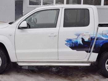 43 999 р. Порожки для ног (Ø63 мм) SLITKOFF  Volkswagen Amarok (2016-2022) рестайлинг (Лист нержавейка, профиль нержавейка)  с доставкой в г. Воронеж. Увеличить фотографию 2