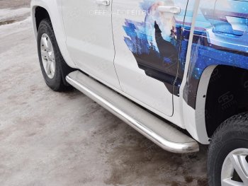 43 999 р. Порожки для ног (Ø63 мм) SLITKOFF  Volkswagen Amarok (2016-2022) рестайлинг (Лист нержавейка, профиль нержавейка)  с доставкой в г. Воронеж. Увеличить фотографию 4