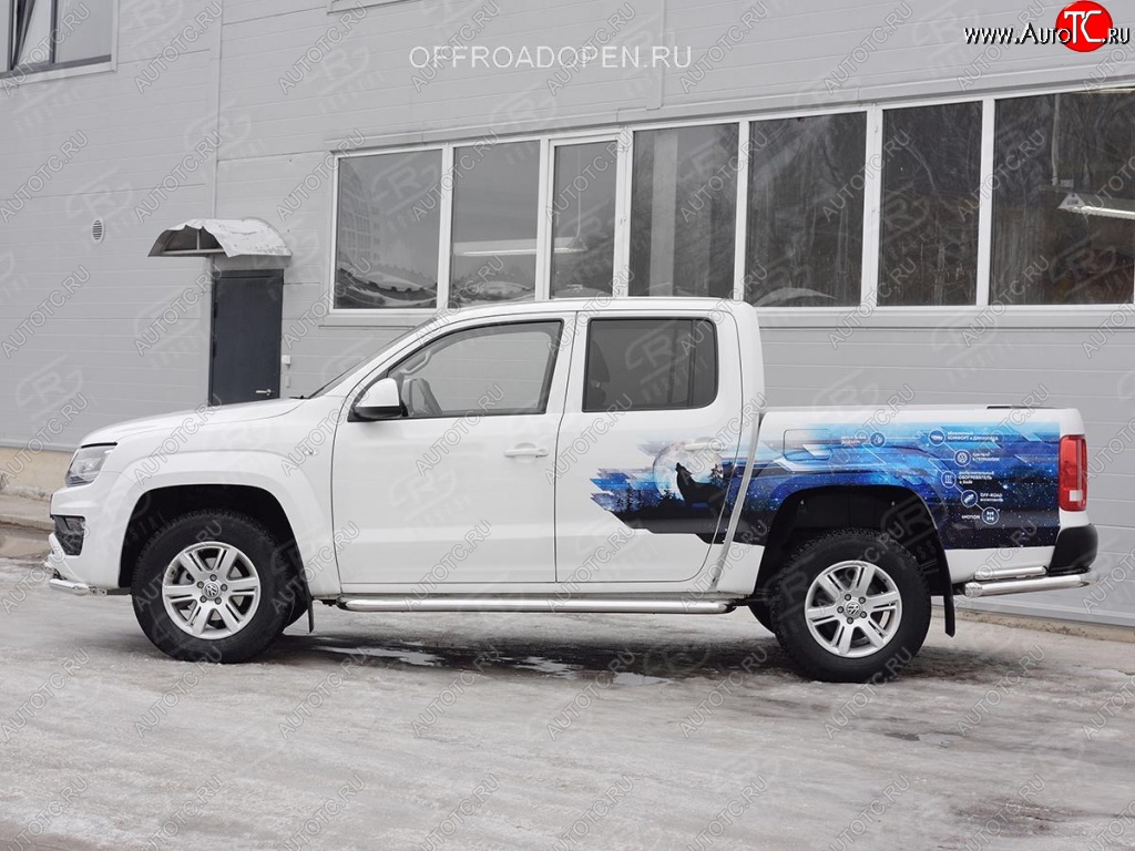 43 999 р. Порожки для ног (Ø63 мм) SLITKOFF  Volkswagen Amarok (2016-2022) рестайлинг (Лист нержавейка, профиль нержавейка)  с доставкой в г. Воронеж