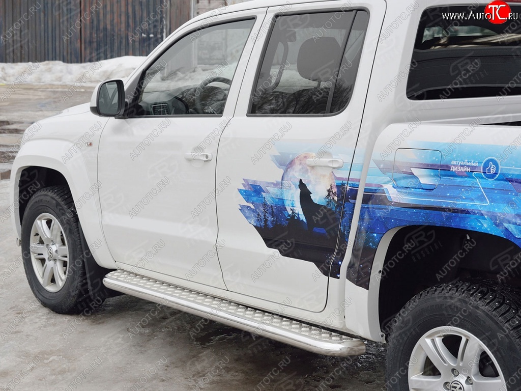 30 799 р. Порожки для ног (труба Ø63) SLITKOFF  Volkswagen Amarok (2016-2022) рестайлинг (лист алюминий, профиль сталь)  с доставкой в г. Воронеж