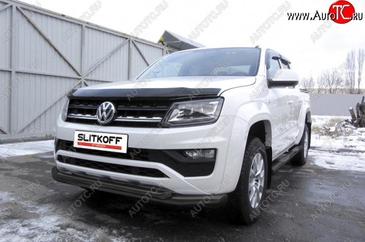14 999 р. Защита переднего бампер Slitkoff  Volkswagen Amarok (2016-2022) рестайлинг (Цвет: серебристый)  с доставкой в г. Воронеж