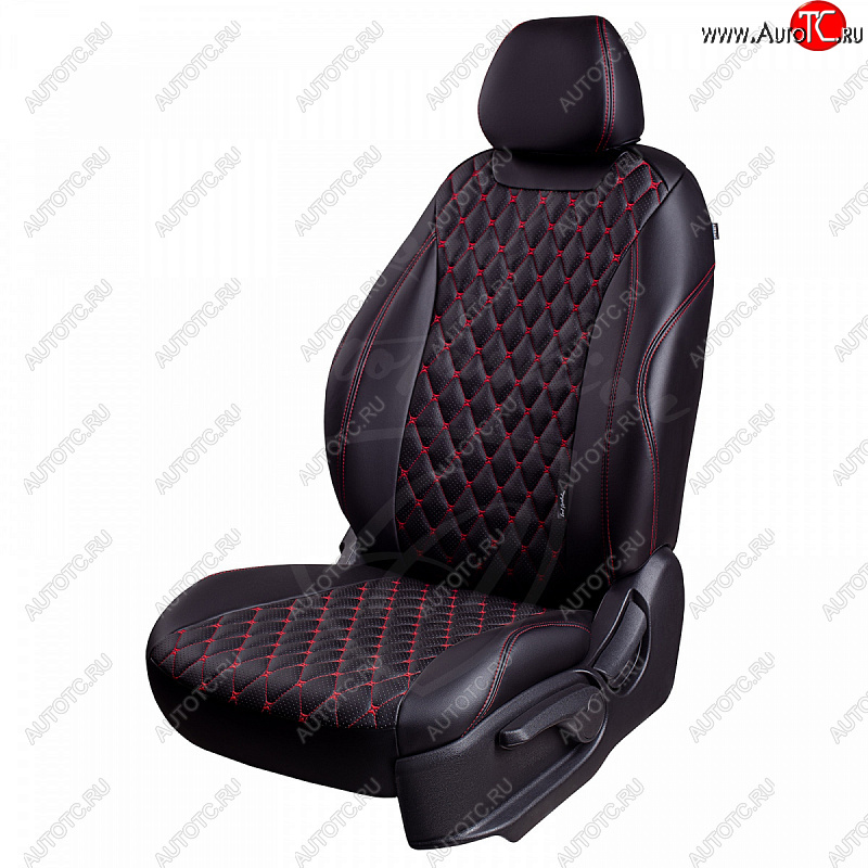 14 999 р. Чехлы для сидений Lord Autofashion Байрон (экокожа) Volkswagen Amarok дорестайлинг (2009-2016) (Черный, вставка черная, строчка красная)  с доставкой в г. Воронеж